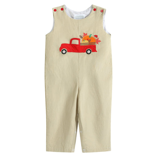 Tan Pumpkin Truck Overalls - Abbies Place