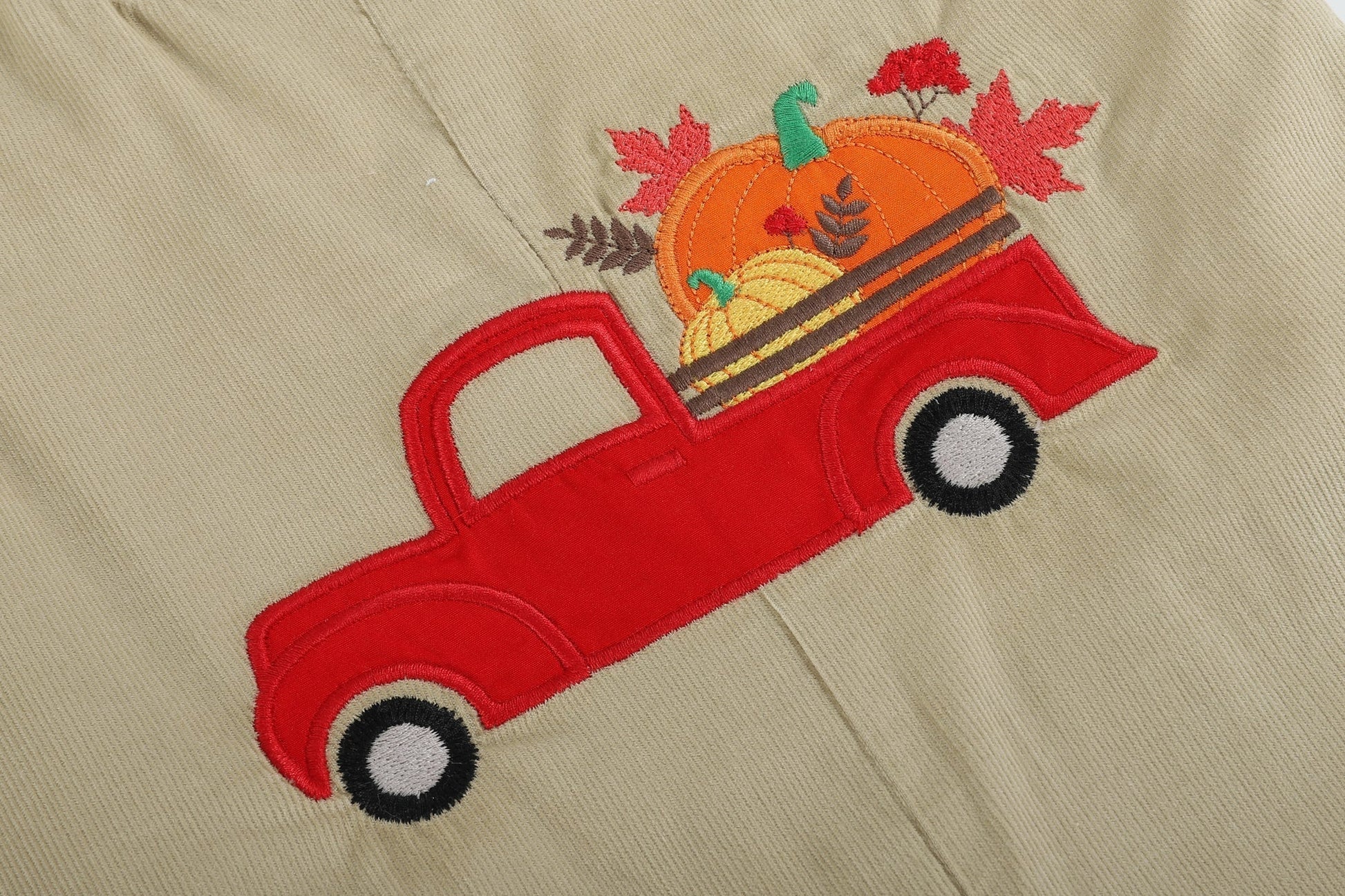 Tan Pumpkin Truck Overalls - Abbies Place