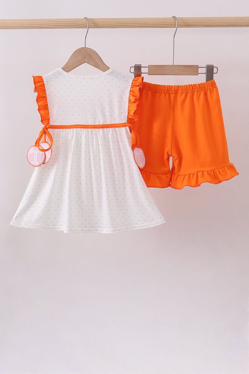 Tennessee go vols embroidery ruffle shorts set - Abbies Place