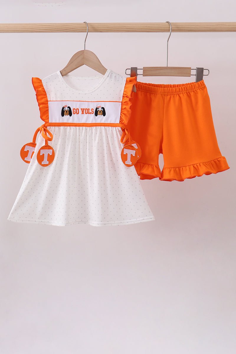 Tennessee go vols embroidery ruffle shorts set - Abbies Place