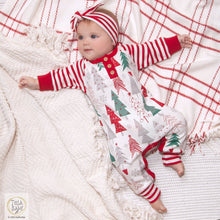 Load image into Gallery viewer, Christmas Trees Henley Cotton Romper
