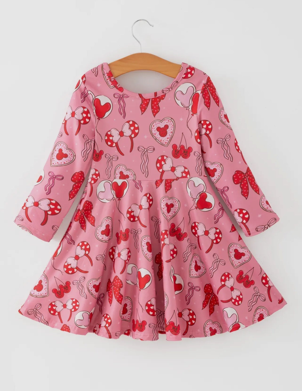 Toddler Girls Valentine Party Pink Dress - Red Bow Heart Print Outfit - Abbies Place