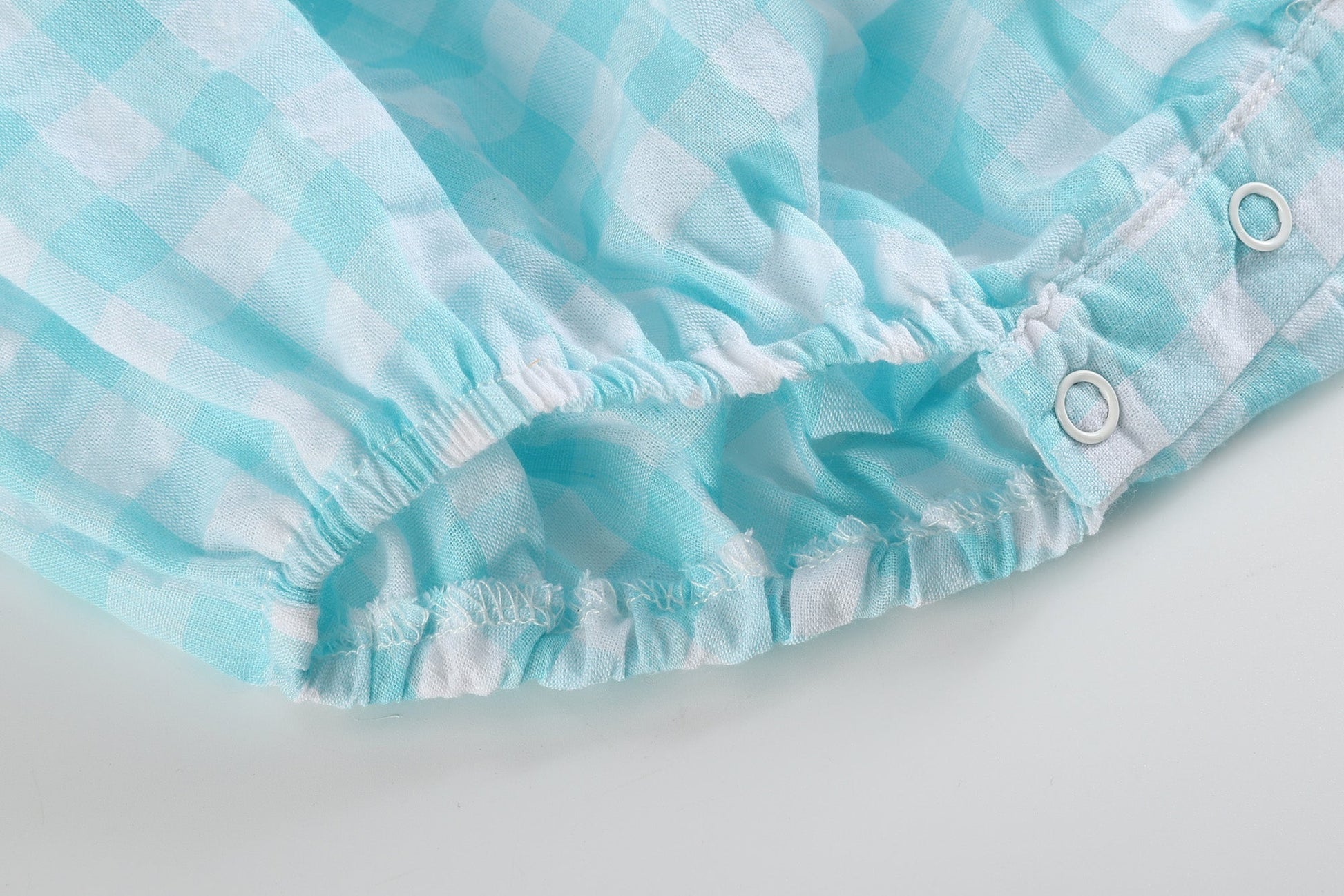 Turquoise Gingham Whale Smocked Flutter Bubble Romper - Abbies Place