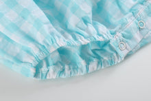 Load image into Gallery viewer, Turquoise Gingham Whale Smocked Flutter Bubble Romper
