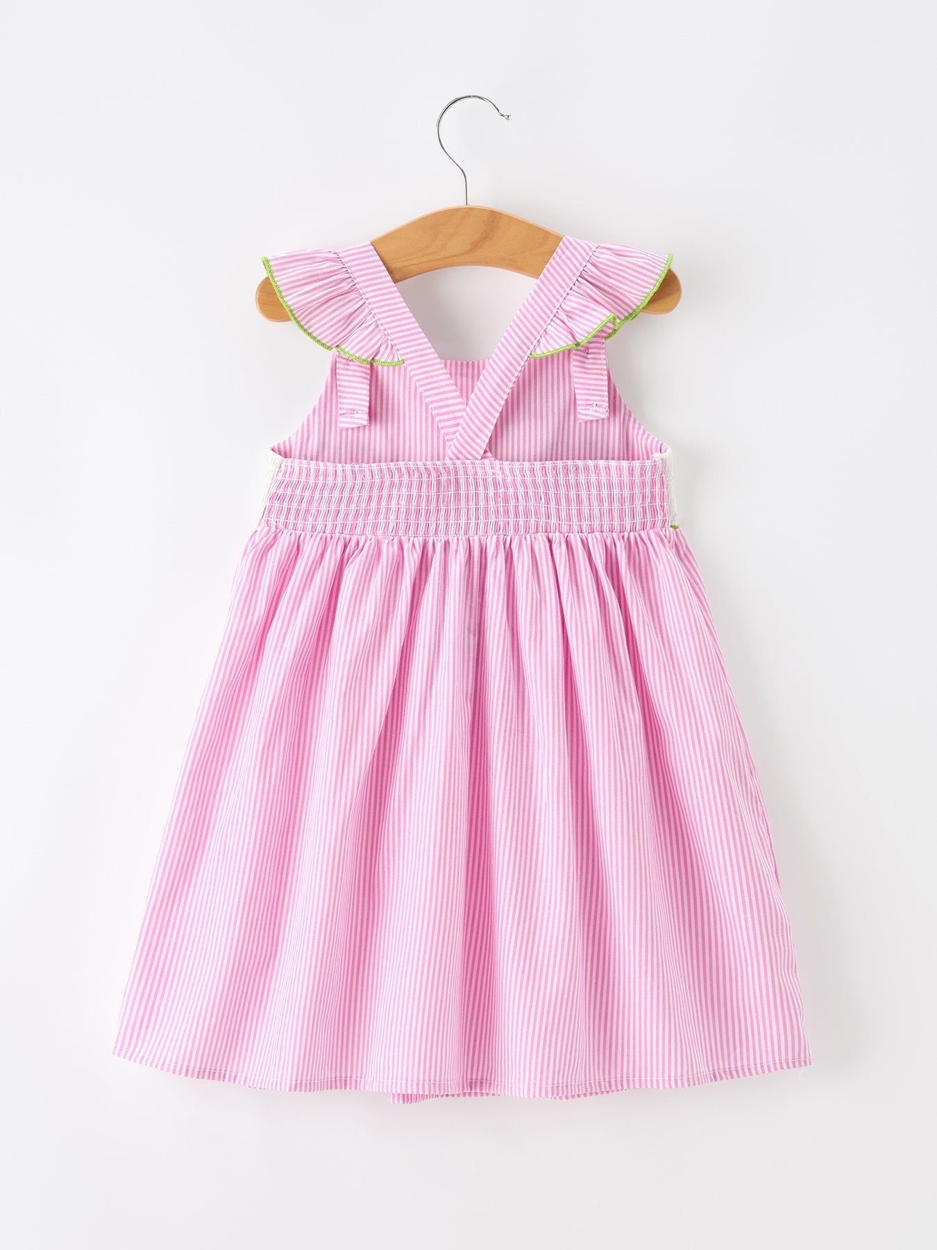 Turtle Girls Dress Pink Stripe Ruffle Strap - Abbies Place