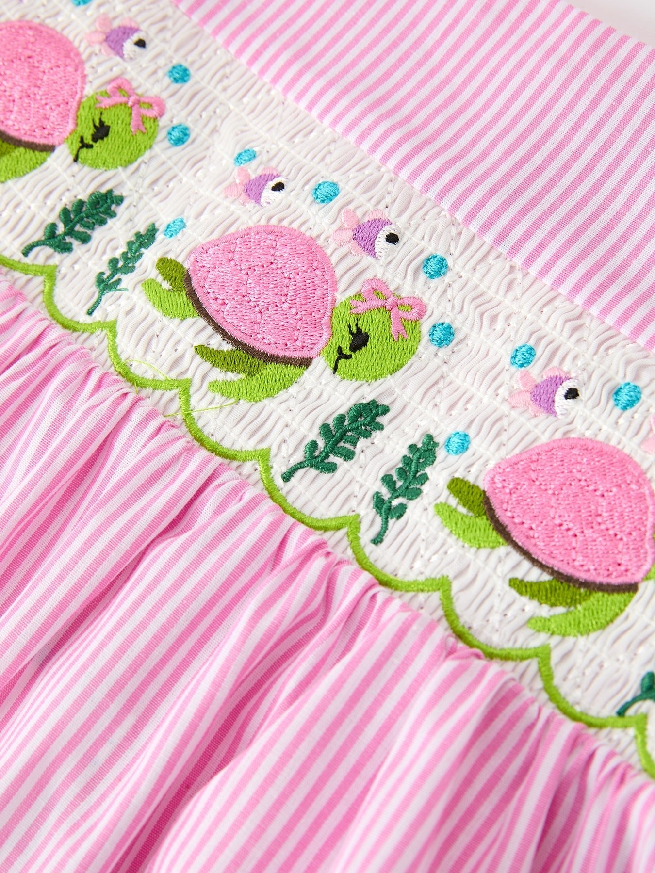 Turtle Girls Dress Pink Stripe Ruffle Strap - Abbies Place