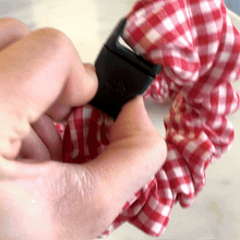 Load image into Gallery viewer, Gingham Red Buckle Scrunchie - No Snagging, No Tangles
