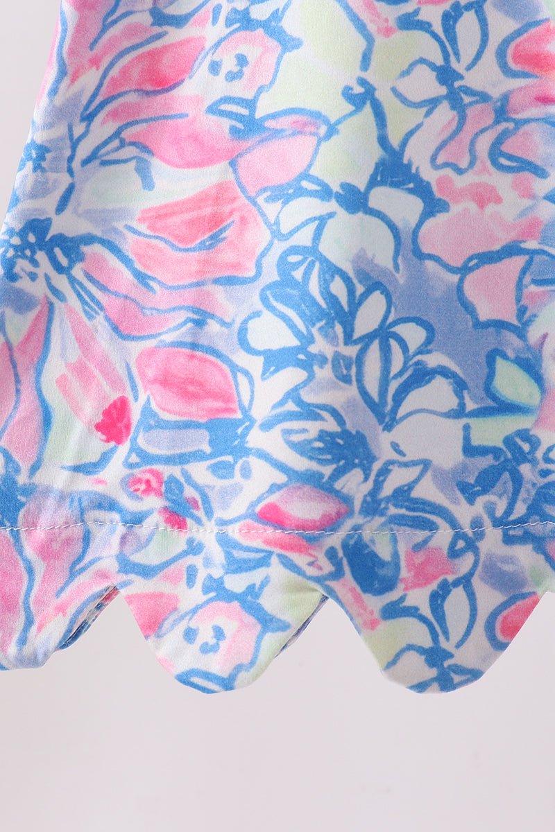 Watercolor floral ruffle scalloped dress - Abbies Place