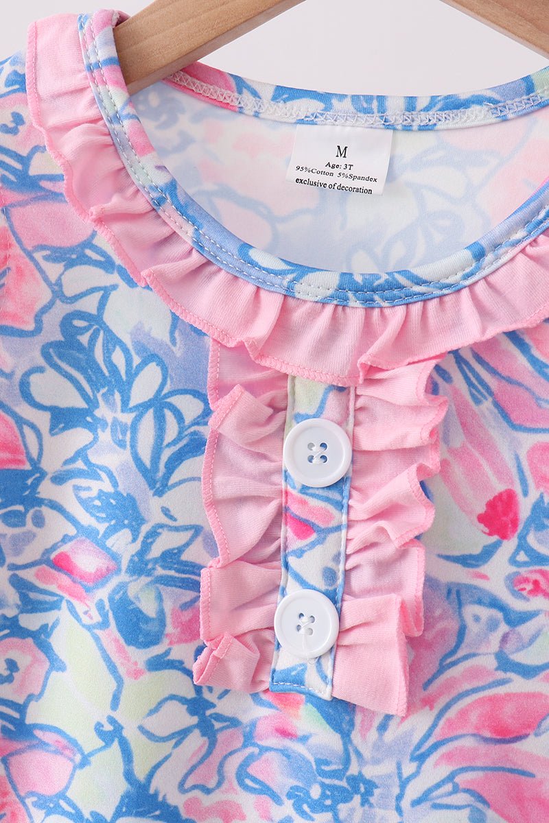 Watercolor floral ruffle scalloped dress - Abbies Place