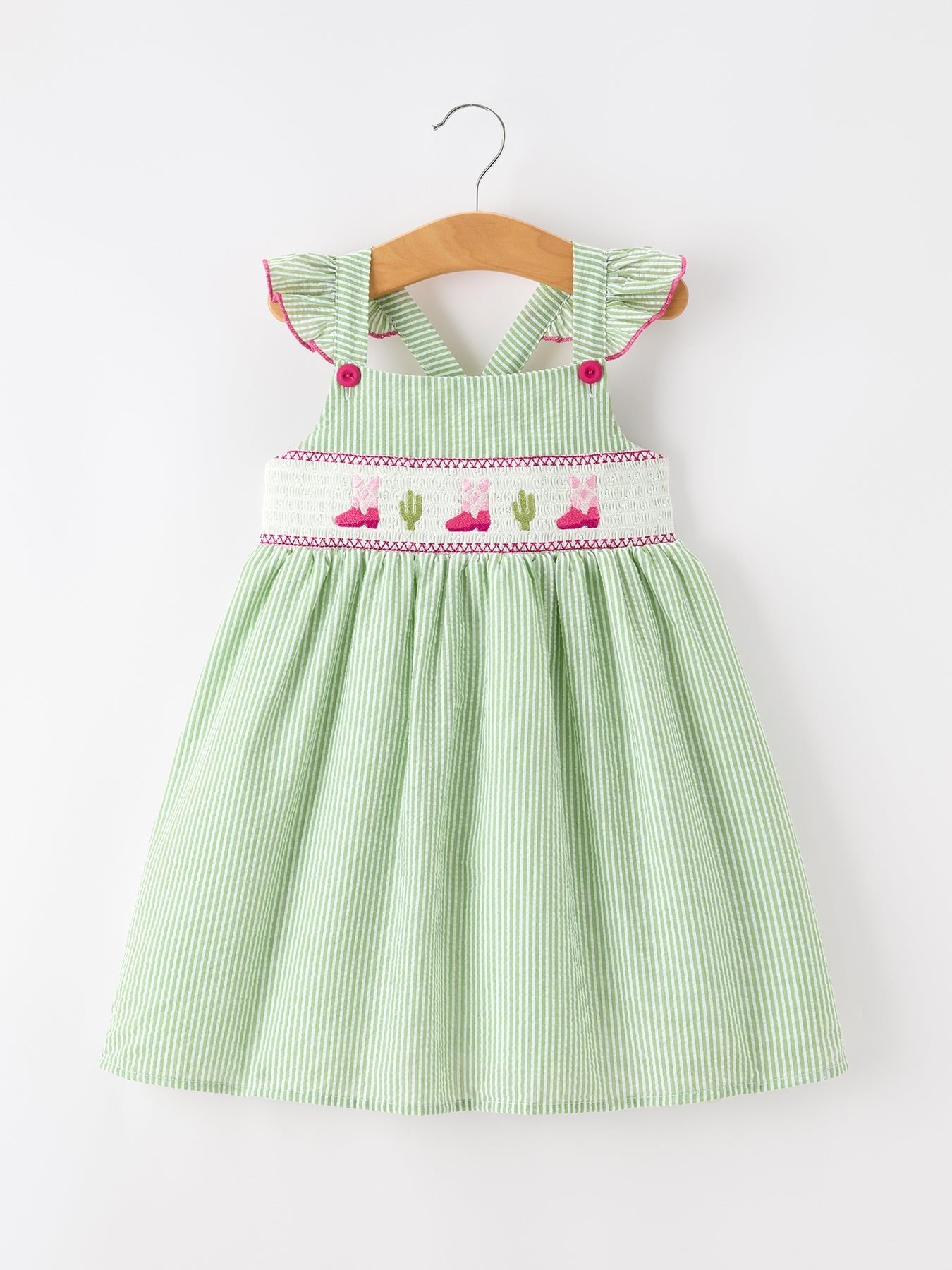 Western Boots Cactus Girls Dress Stripe - Abbies Place