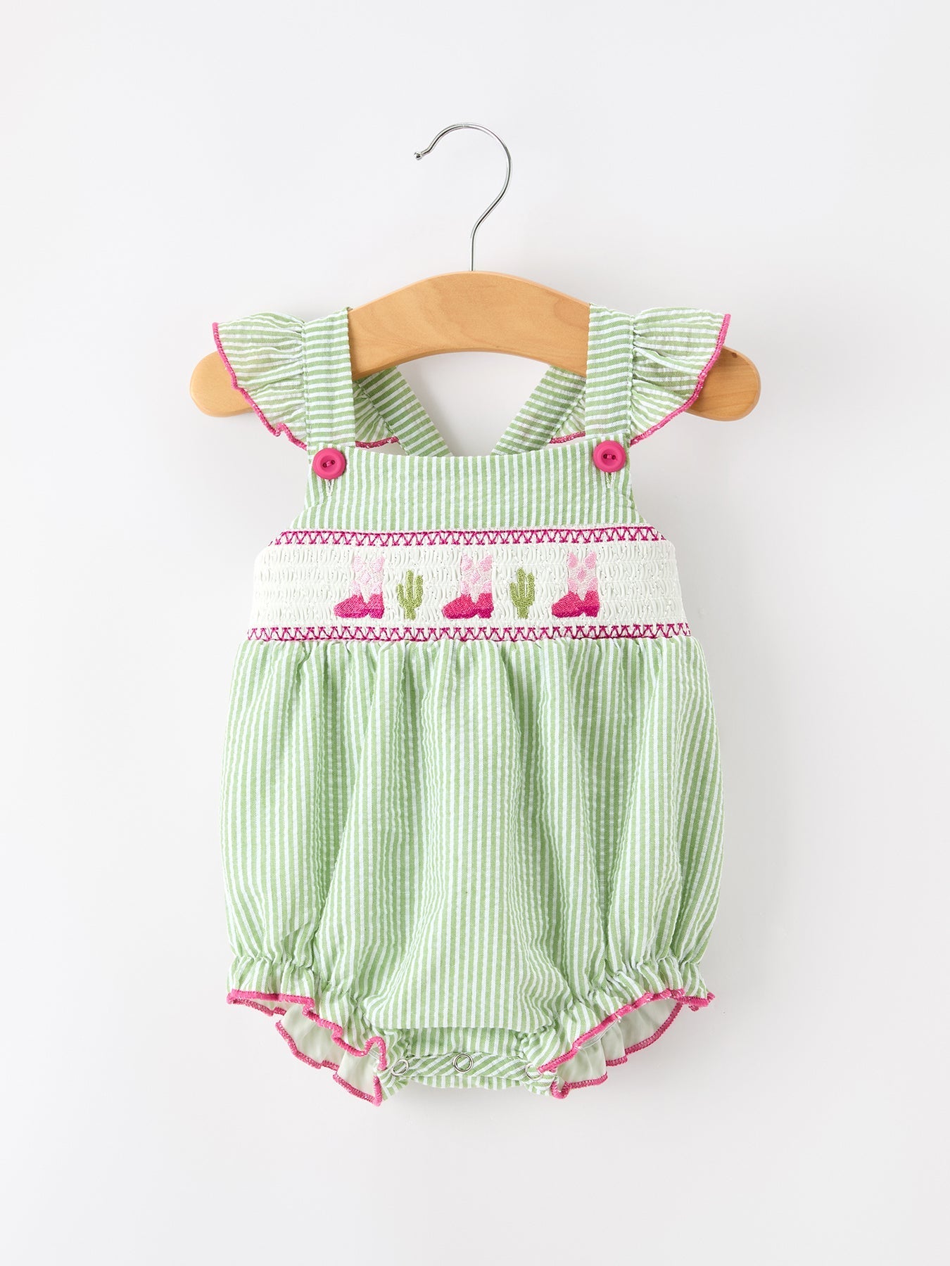 Western Boots Cactus Girls Romper Stripe Ruffle Strap - Abbies Place