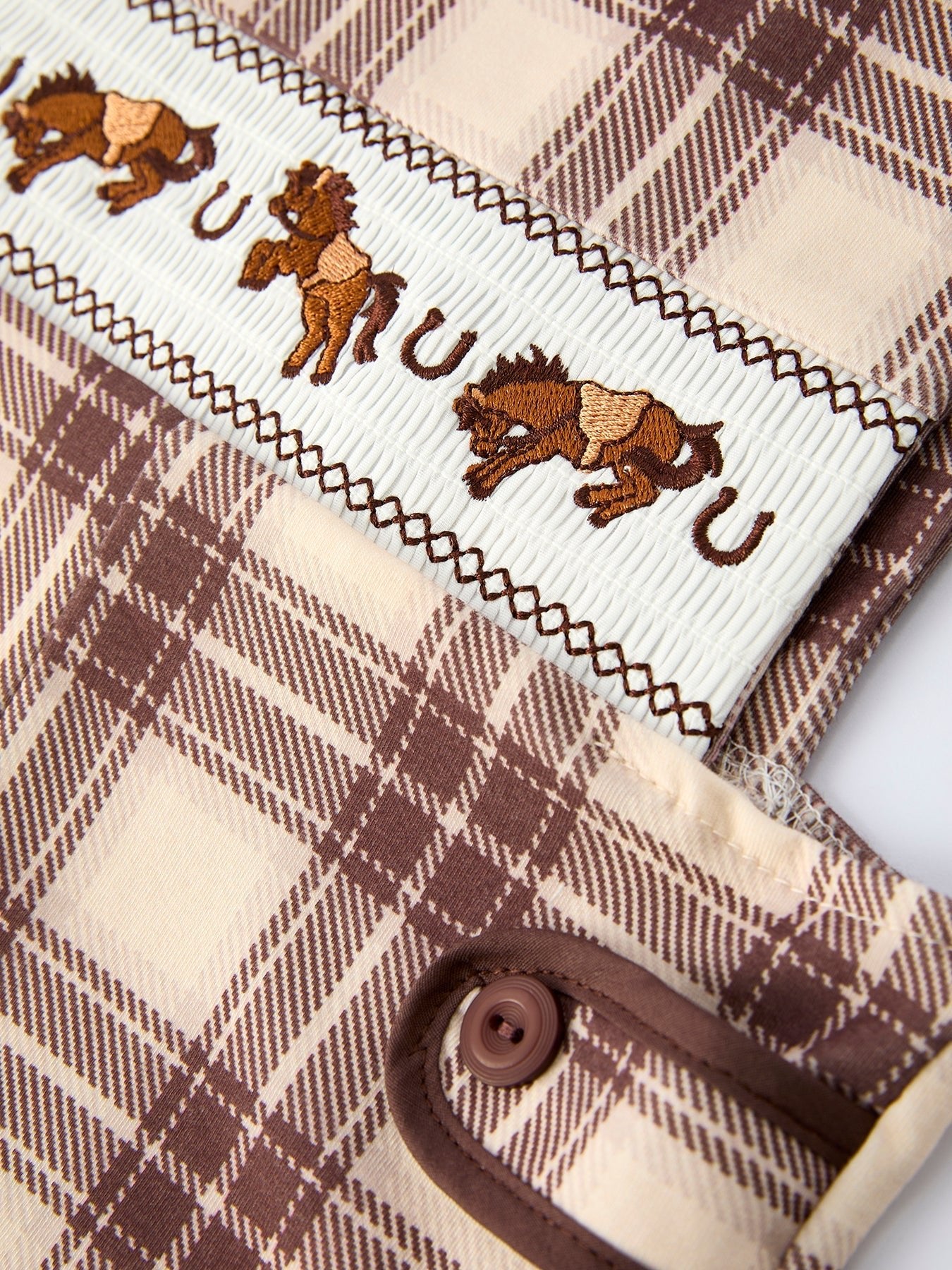 Western Horse Embroidered Smocked Plaid Baby Boy Romper - Abbies Place