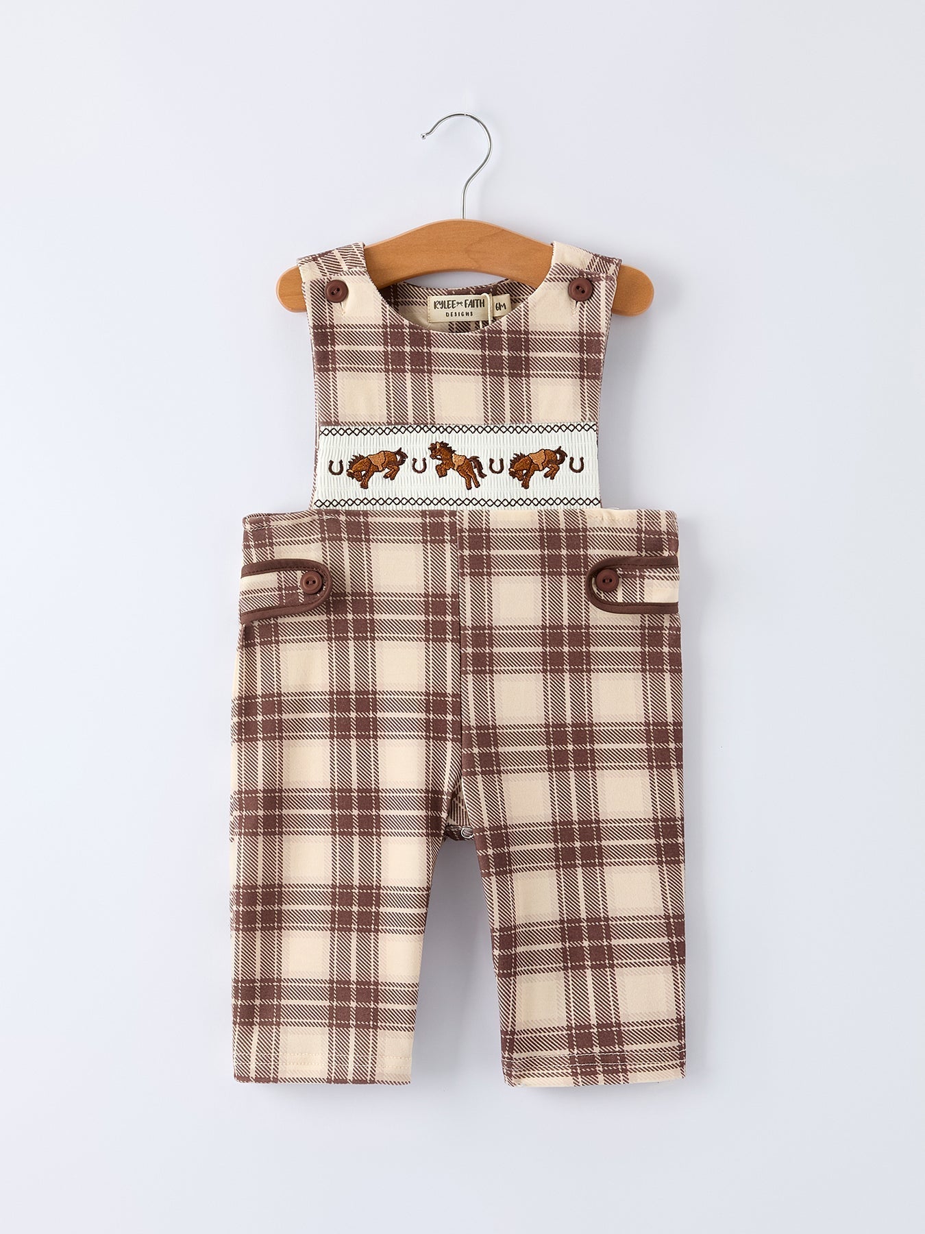 Western Horse Embroidered Smocked Plaid Baby Boy Romper - Abbies Place