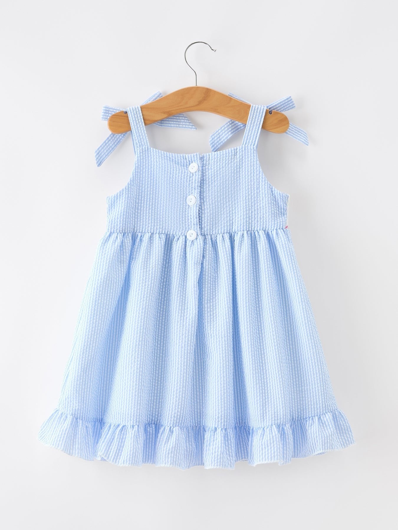 Whale Embroidered Smocked Seersucker Girls Dress Bow - Abbies Place