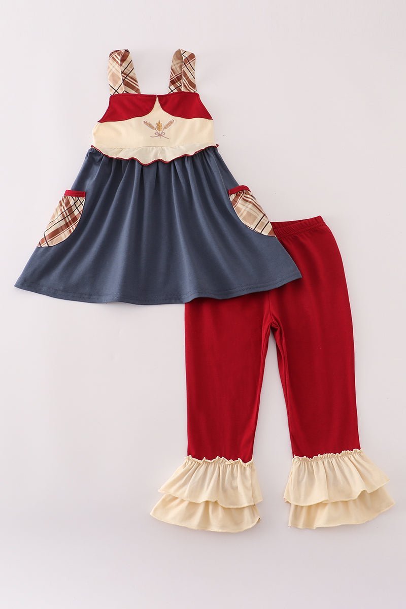Wheat embridery ruffle pants set - Abbies Place