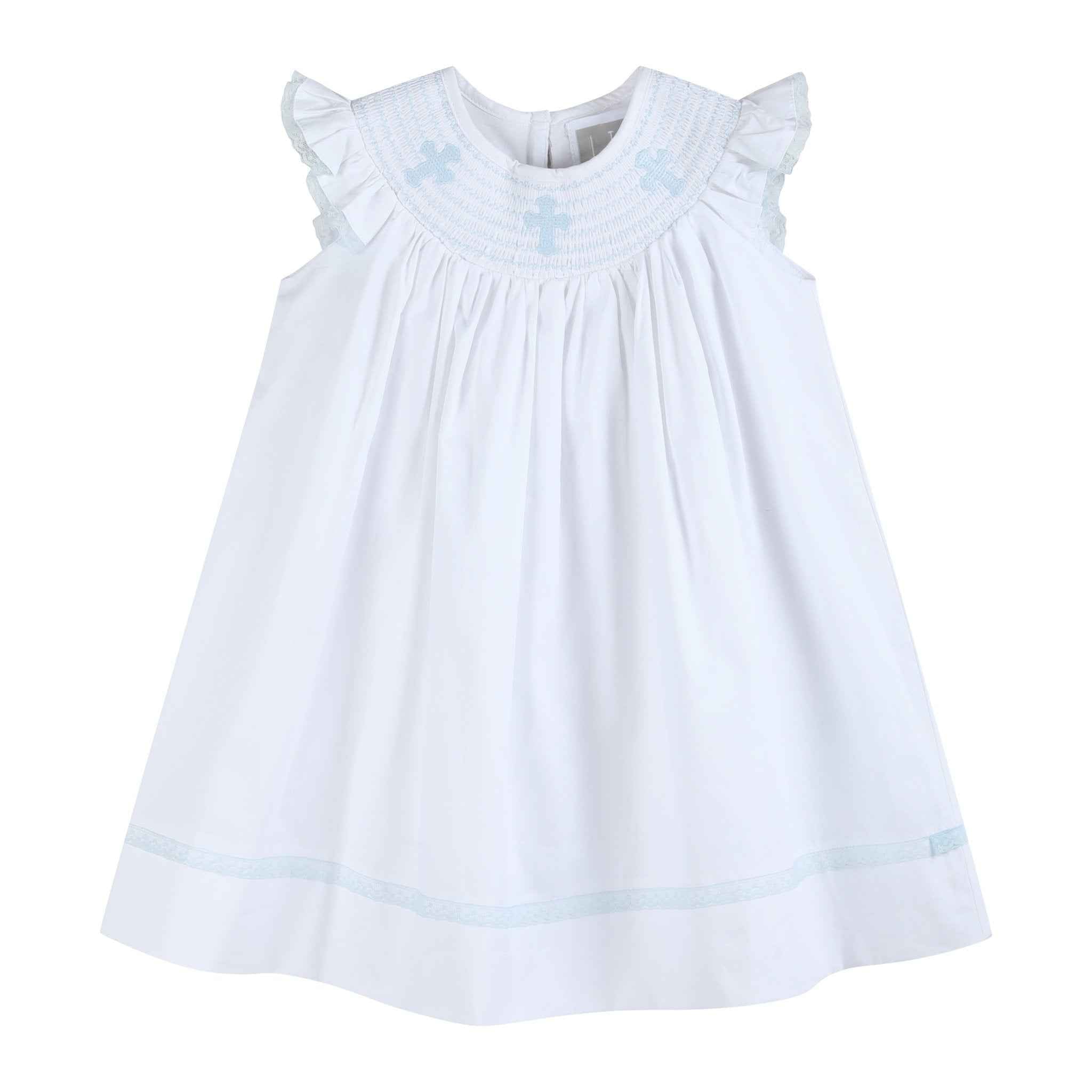 White and Blue Holy Smocked Bishop Dress
