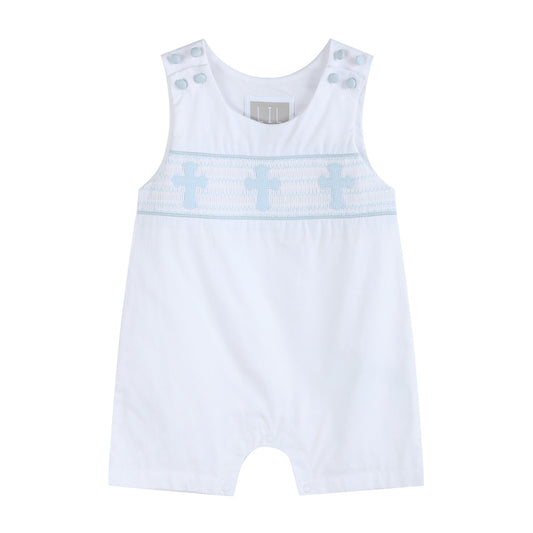 White and Blue Holy Smocked Overalls