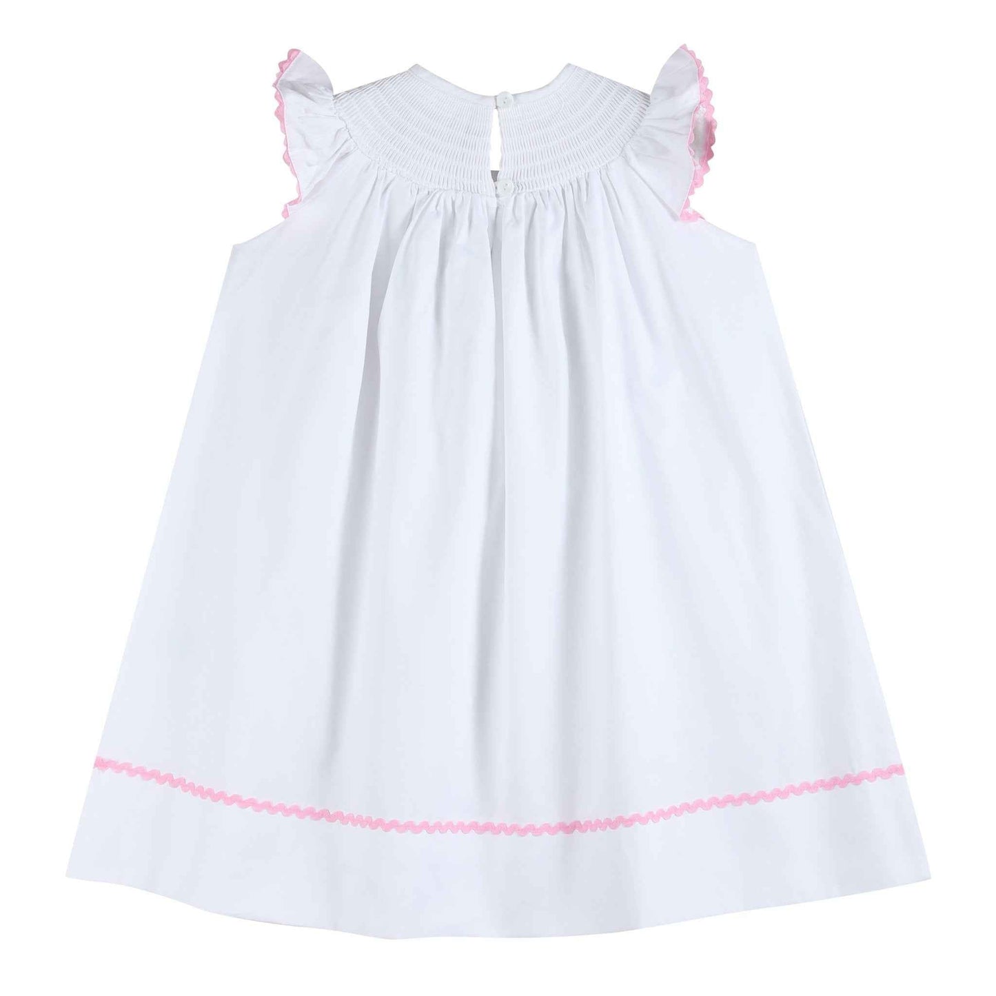 White and Pink Bows Smocked Bishop Dress - Abbies Place