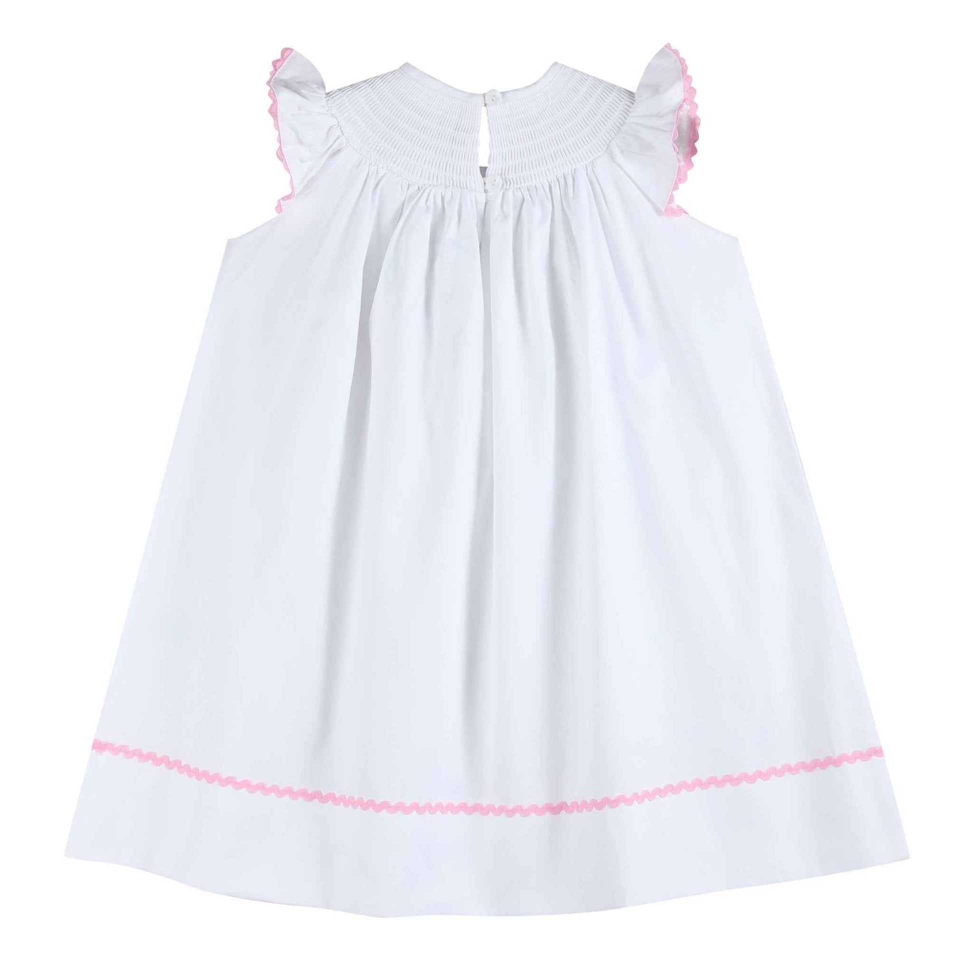 White and Pink Bows Smocked Bishop Dress - Abbies Place