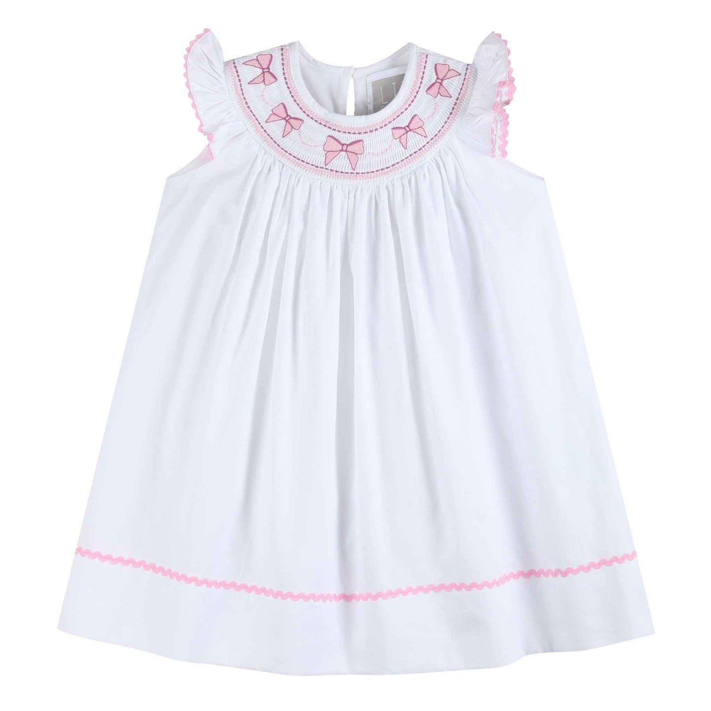 White and Pink Bows Smocked Bishop Dress - Abbies Place