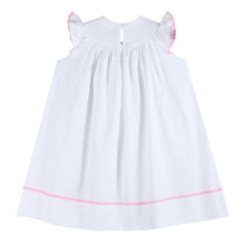 Load image into Gallery viewer, White and Pink Bows Smocked Bishop Dress
