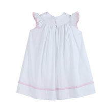 Load image into Gallery viewer, White and Pink Cross Smocked Bishop Dress
