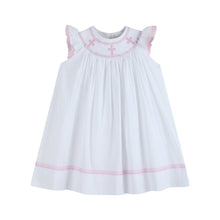 Load image into Gallery viewer, White and Pink Cross Smocked Bishop Dress
