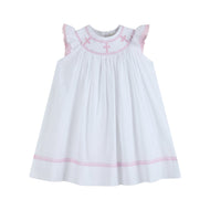 White and Pink Cross Smocked Bishop Dress
