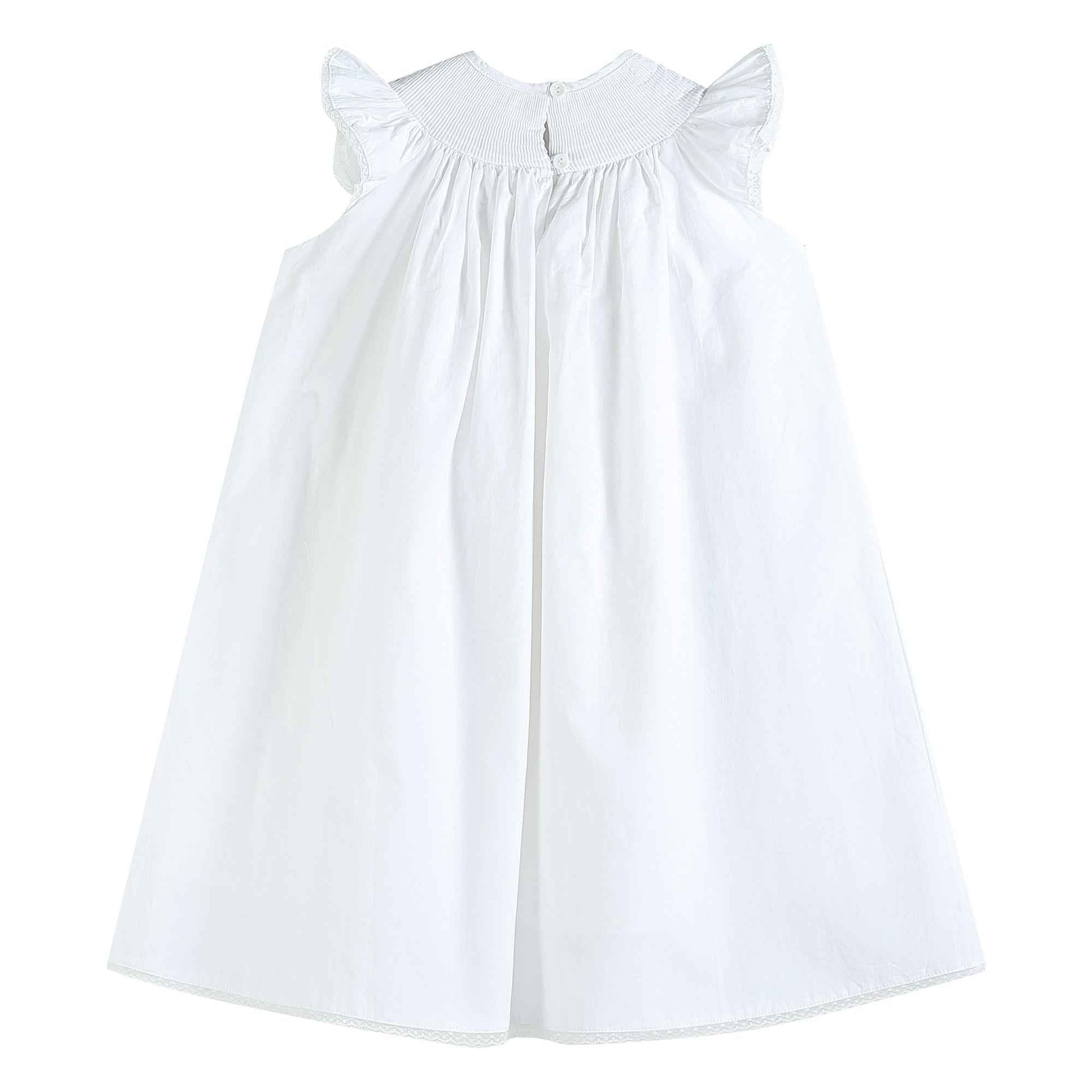 White and Pink Crosses Smocked Bishop Dress - Abbies Place
