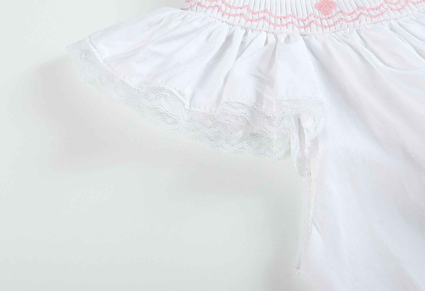 White and Pink Crosses Smocked Bishop Dress - Abbies Place