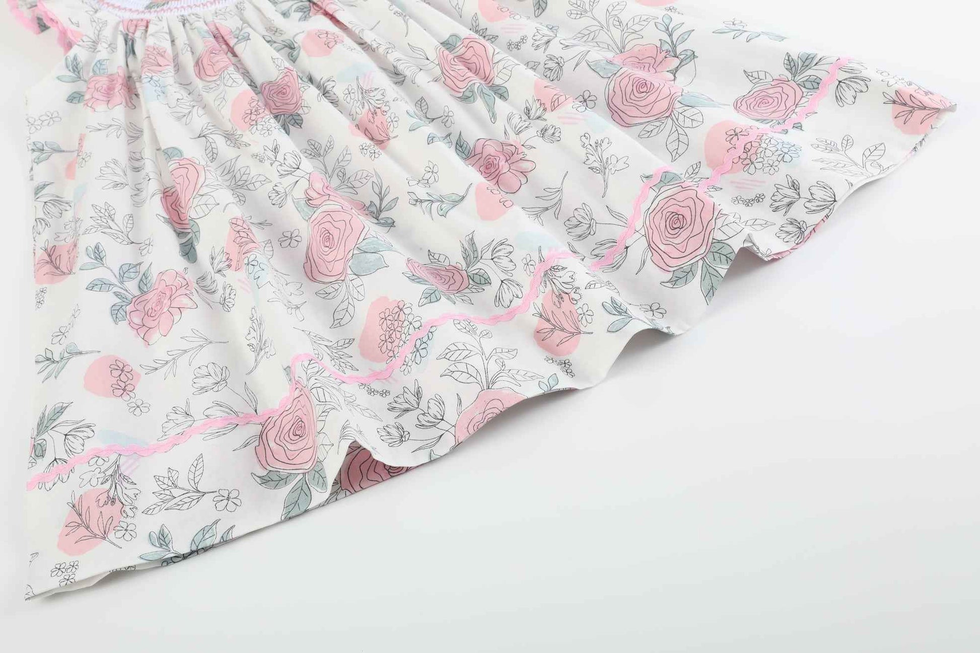 White and Pink Floral Smocked Bishop Dress - Abbies Place