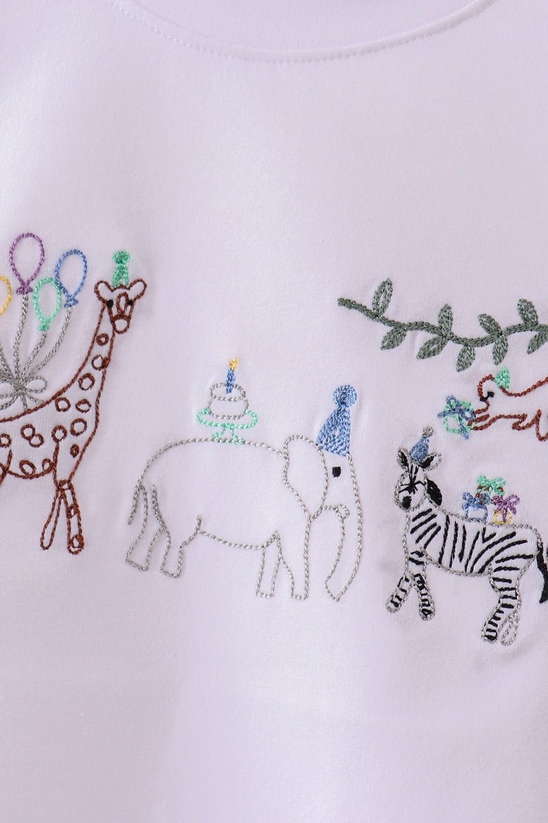 White Animal Embroidered Top - Abbies Place