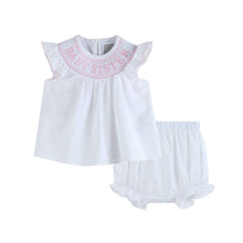 Load image into Gallery viewer, White Baby Sister Smocked Dress and Bloomer Set
