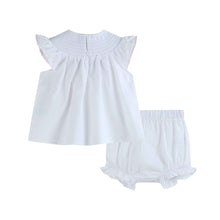 Load image into Gallery viewer, White Baby Sister Smocked Dress and Bloomer Set
