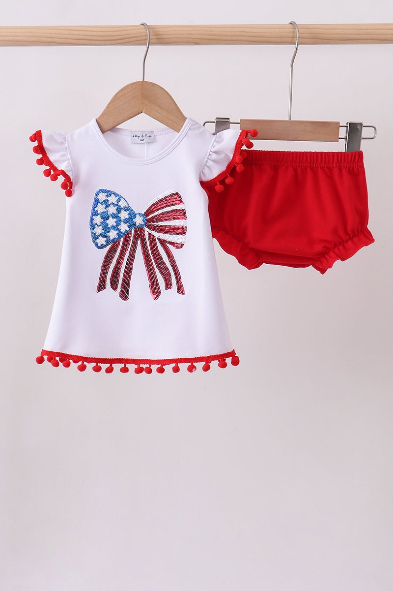 White bow sequin bloomer set - Abbies Place