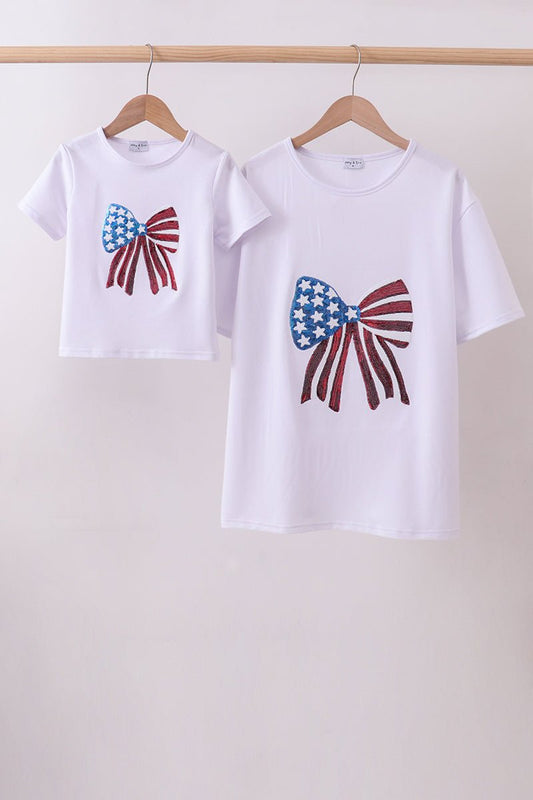 White bow sequin mom&me top - Abbies Place