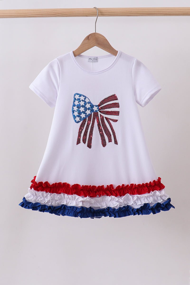 White bow sequin ruffle dress - Abbies Place