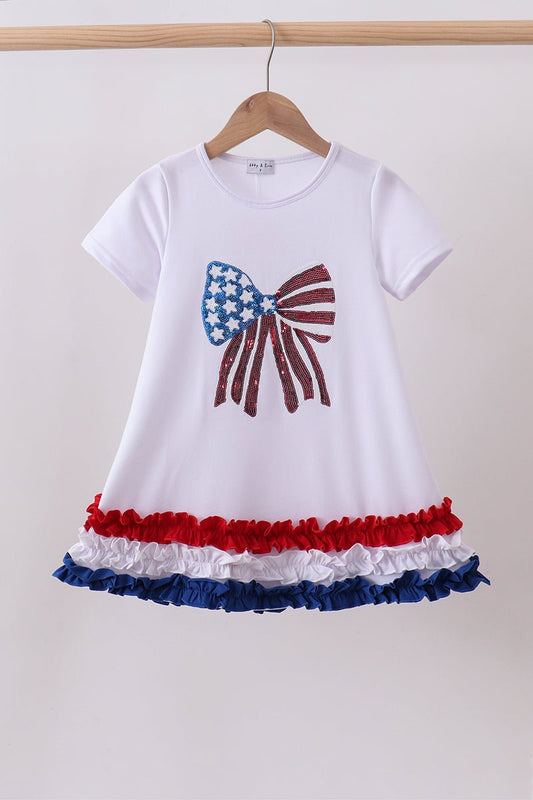 White bow sequin ruffle dress - Abbies Place