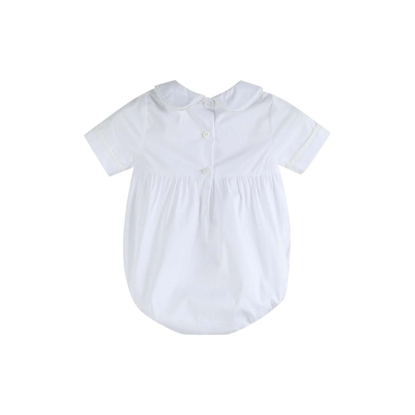 White Collared Button Romper with Bonnet - Abbies Place