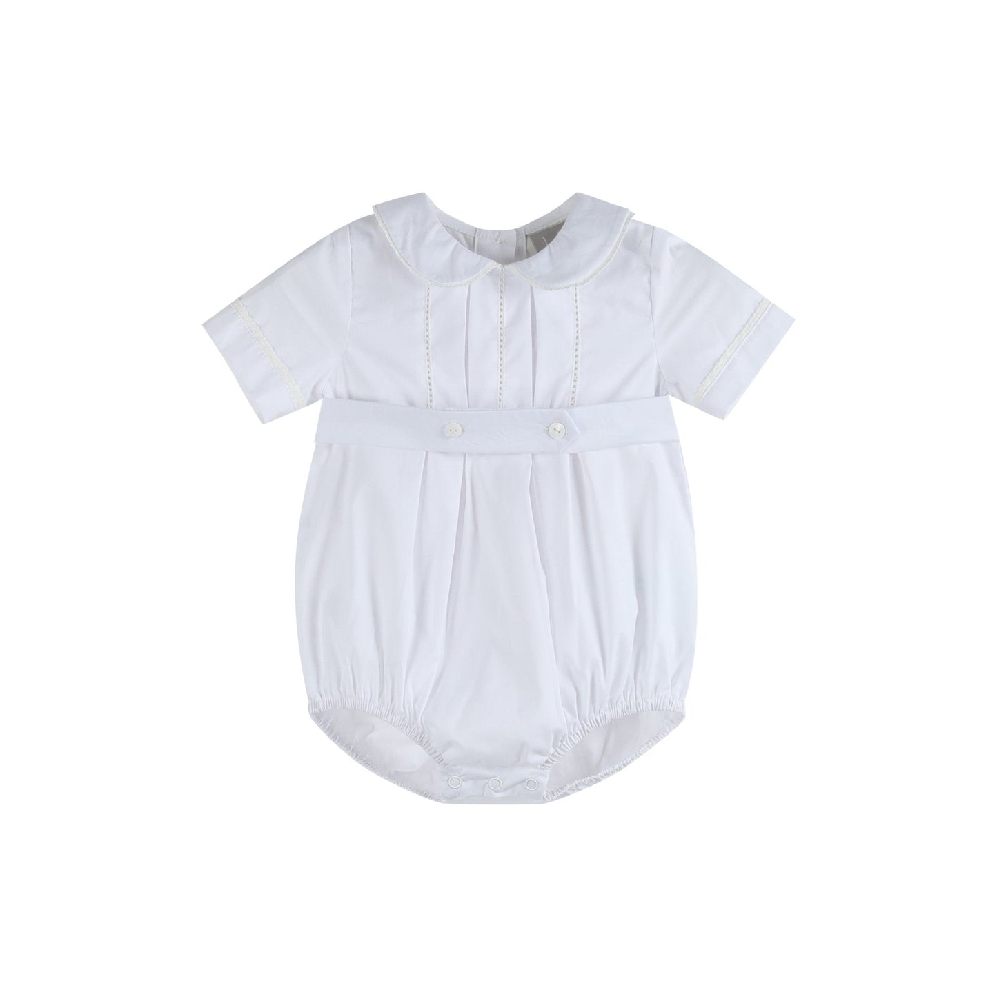 White Collared Button Romper with Bonnet - Abbies Place