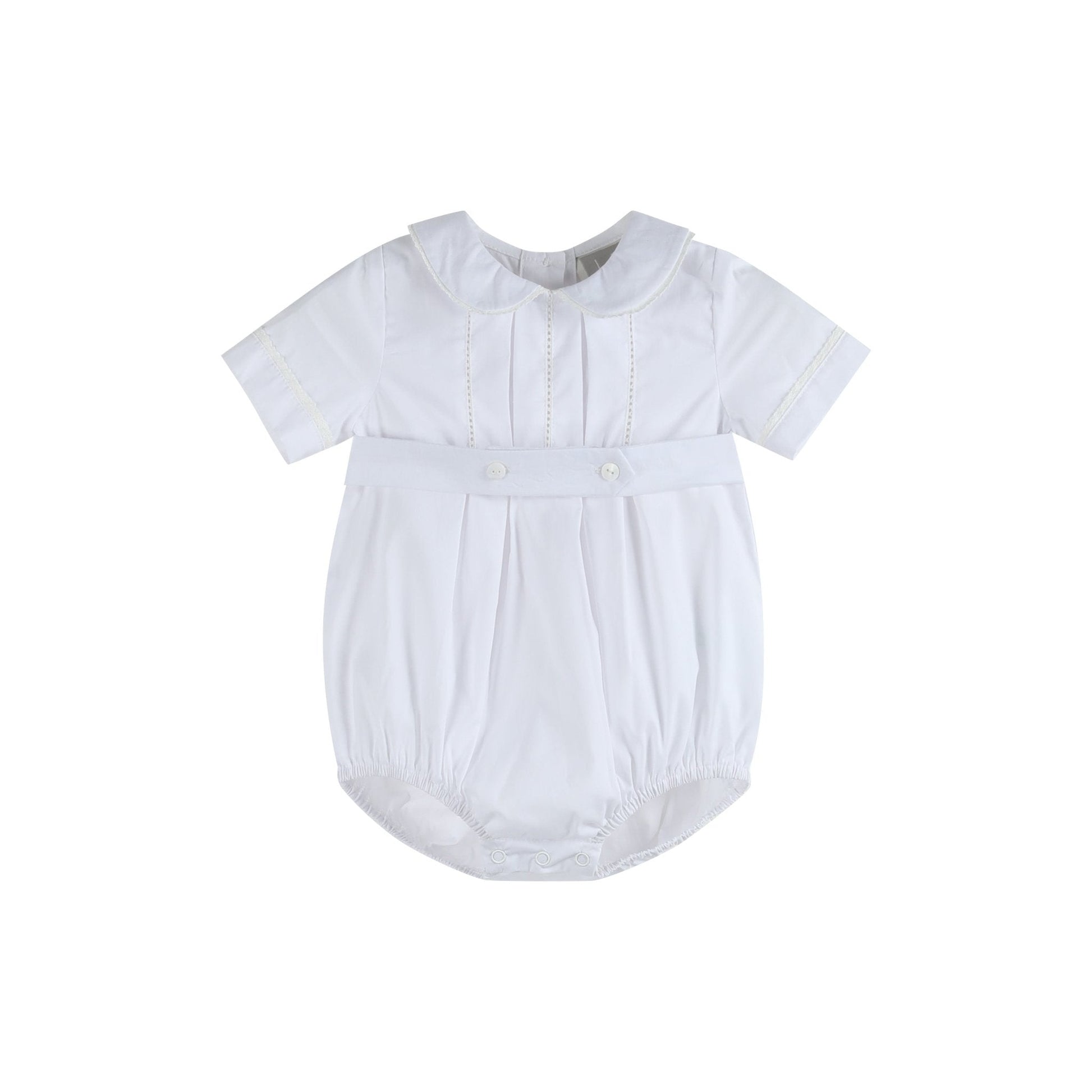 White Collared Button Romper with Bonnet - Abbies Place