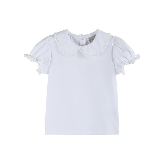 White Collared Lace Sleeve Shirt - Abbies Place