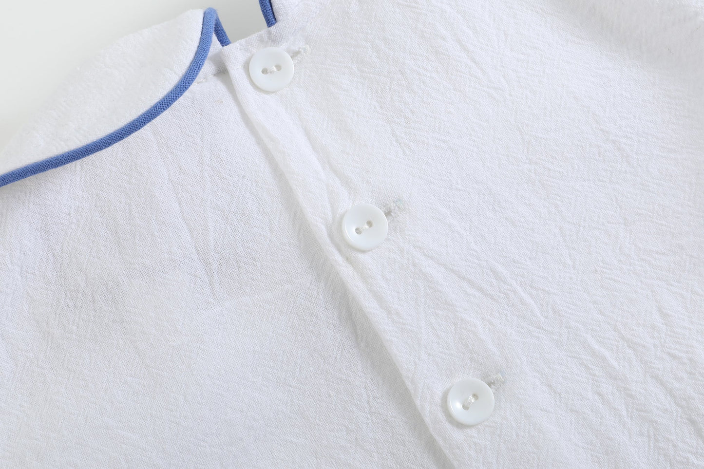 White Collared Top and Blue Button Shorts - Abbies Place