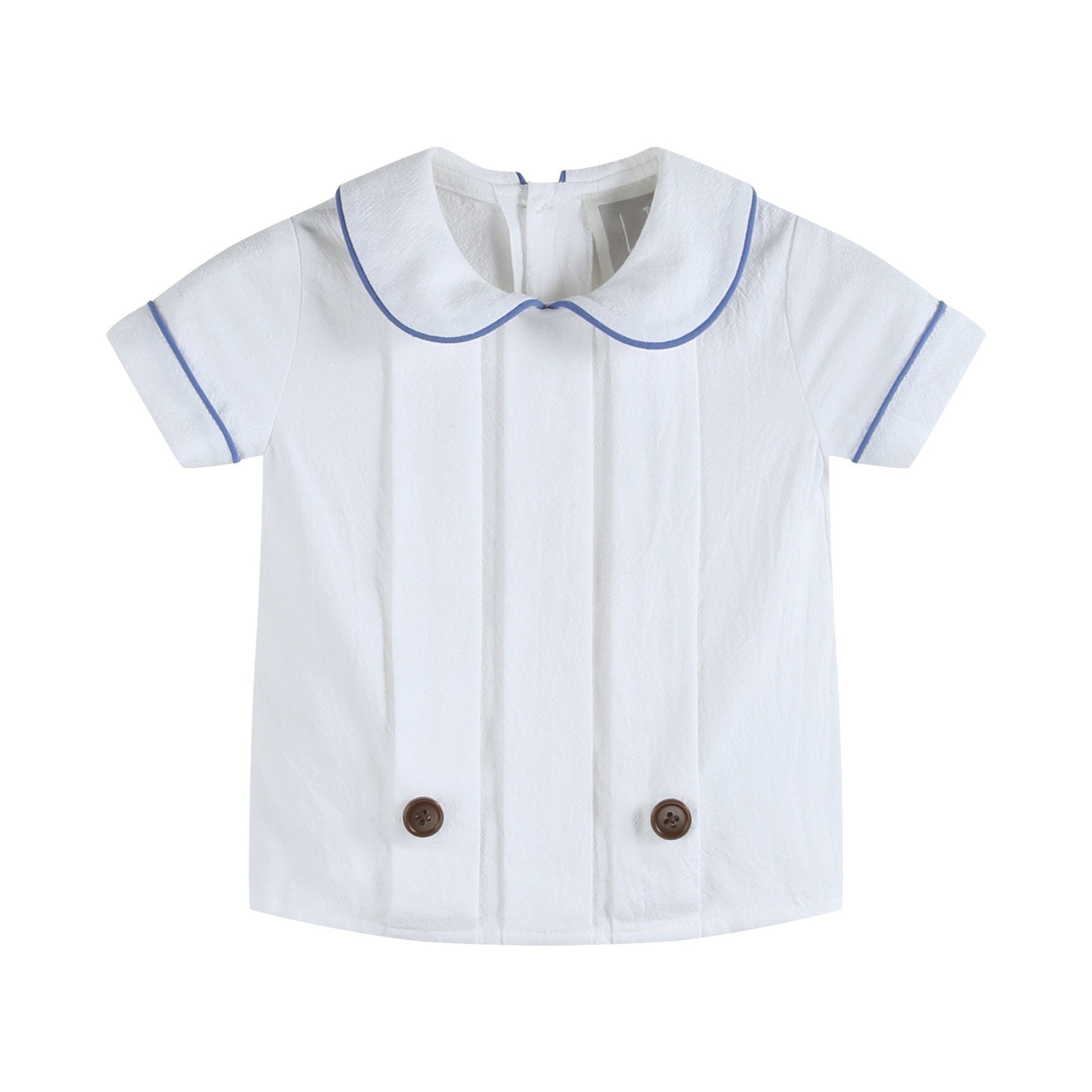 White Collared Top and Blue Button Shorts - Abbies Place