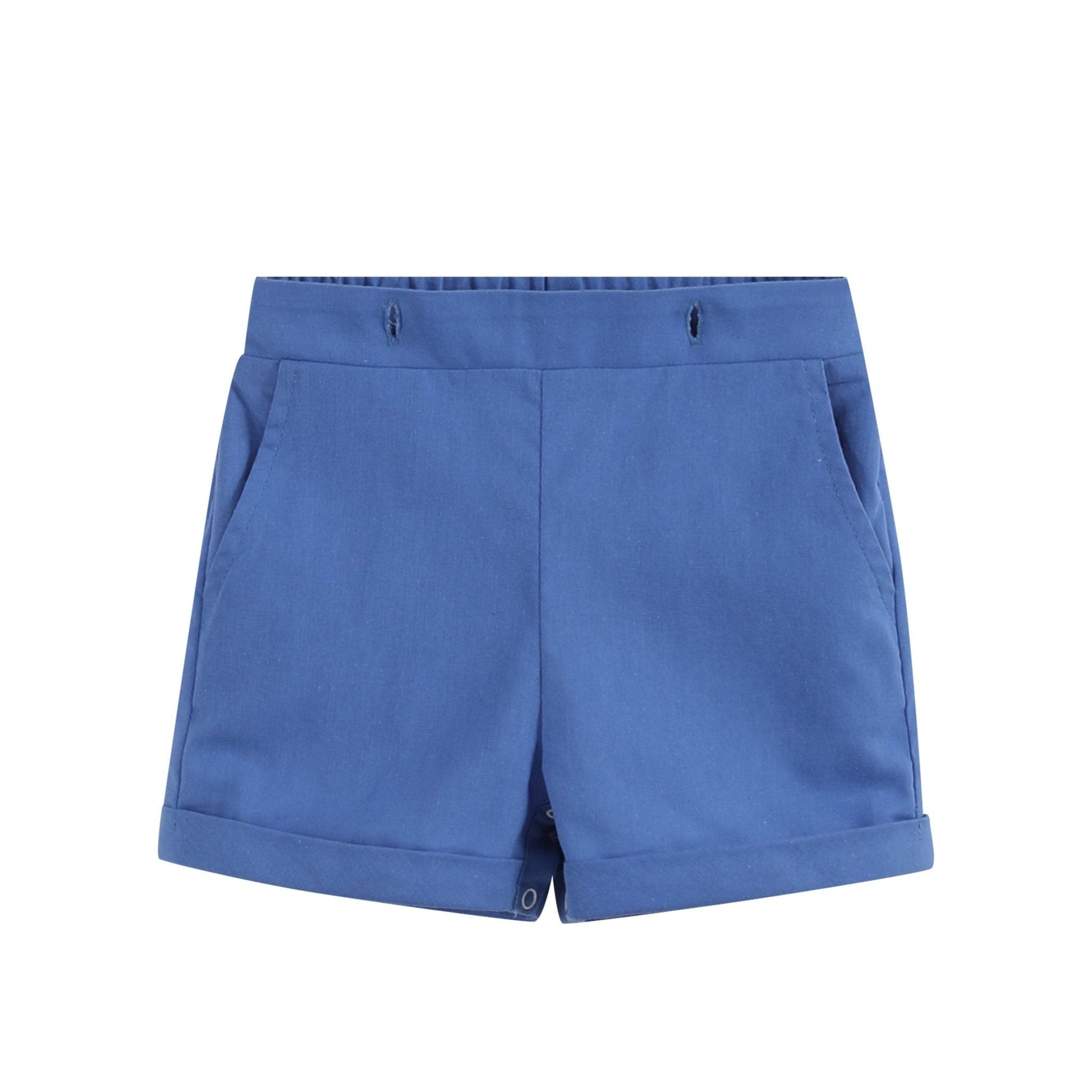 White Collared Top and Blue Button Shorts - Abbies Place