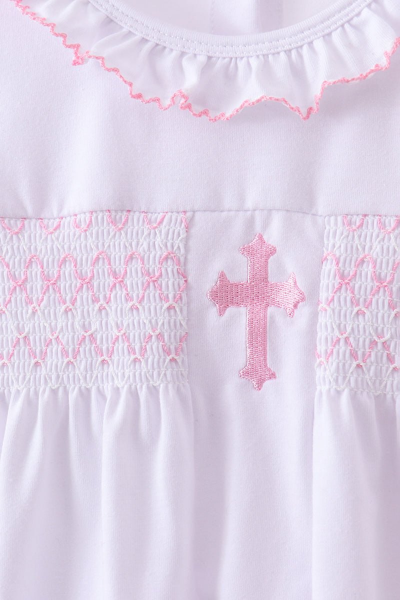 White cross smocked ruffle bloomer set - Abbies Place