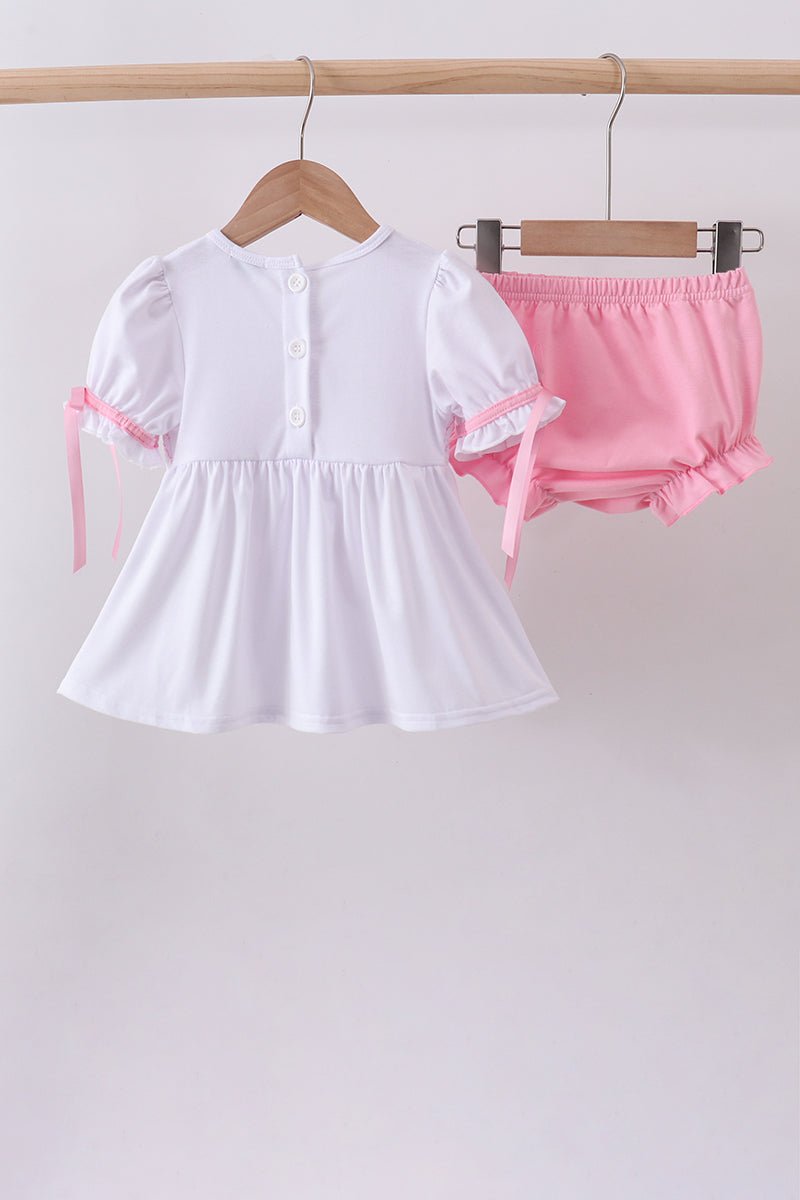 White cross smocked ruffle bloomer set - Abbies Place