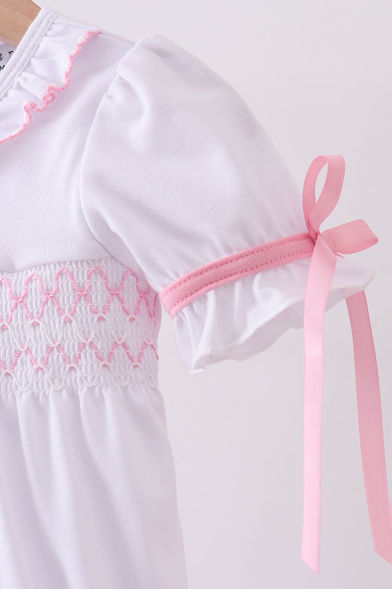 White cross smocked ruffle bubble - Abbies Place