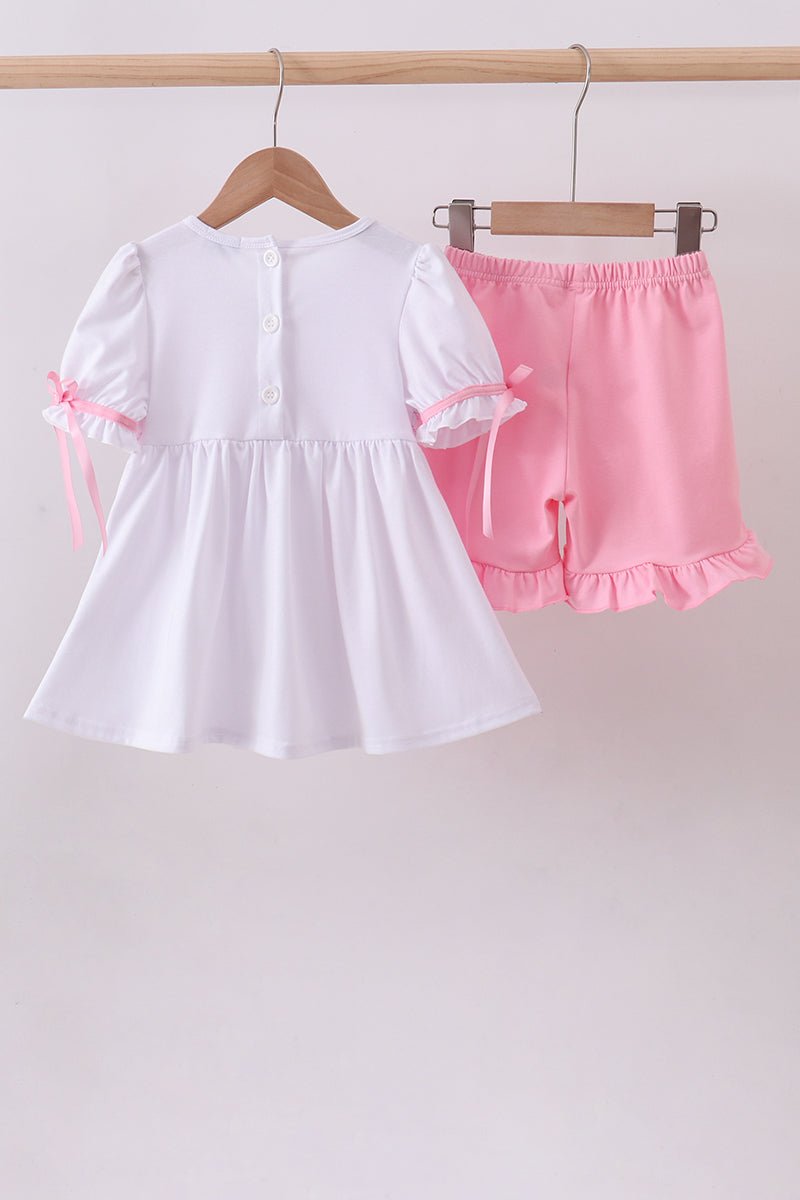 White cross smocked ruffle shorts set - Abbies Place