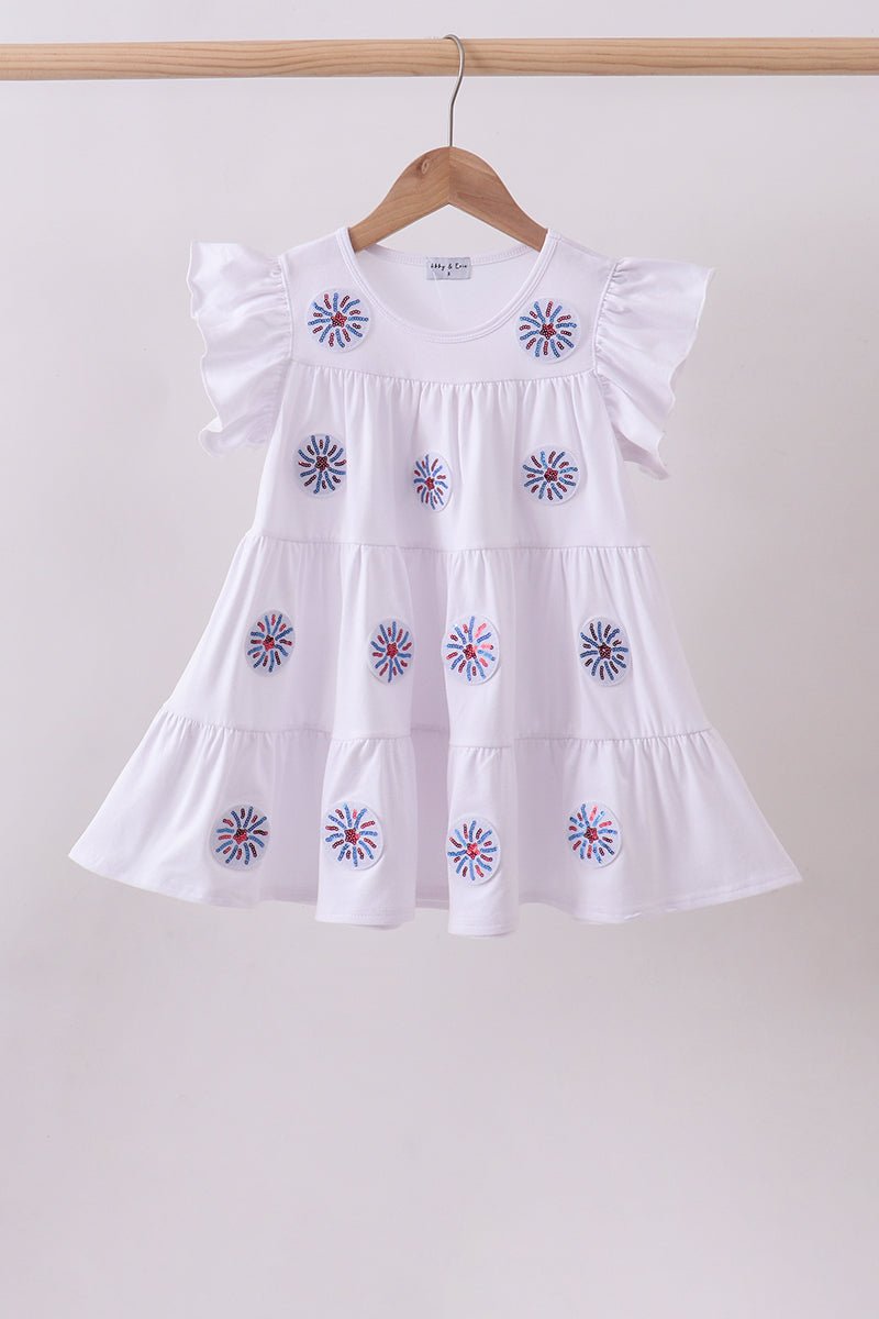 White fireworks sequin tiered ruffle dress - Abbies Place